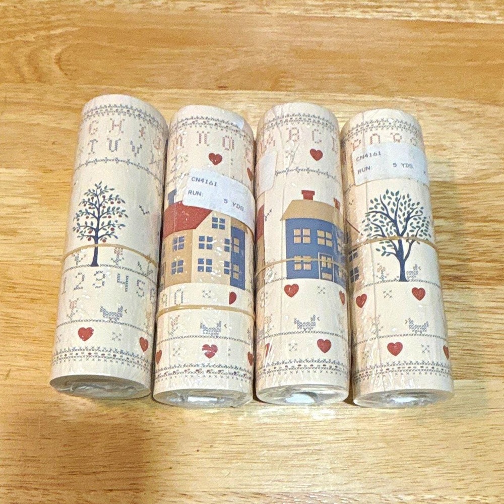 RARE Sealed Vintage Lot of 4 Wallpaper 7" Border Rolls, Country Houses